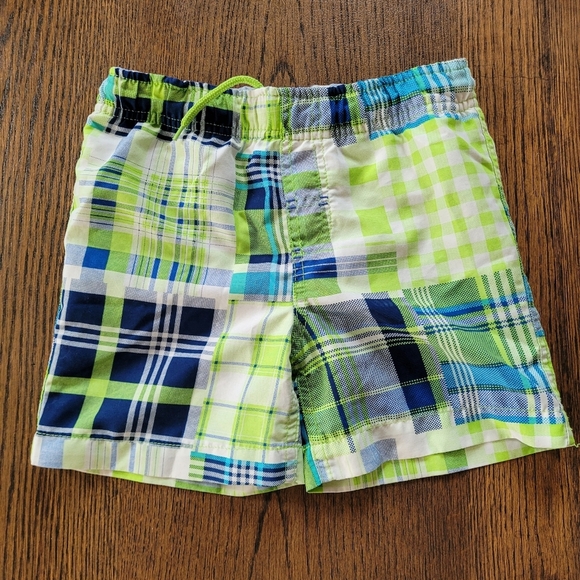 J.Khaki Neon Green Blue Plaid Swimming Trunks Size Boy's 4T - Picture 1 of 4
